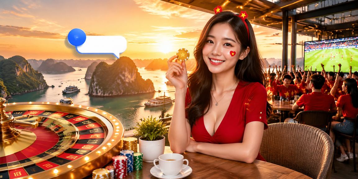 Không gian giải trí Vịnh Hạ Long với bàn roulette và ly cà phê Việt Nam đặc trưng