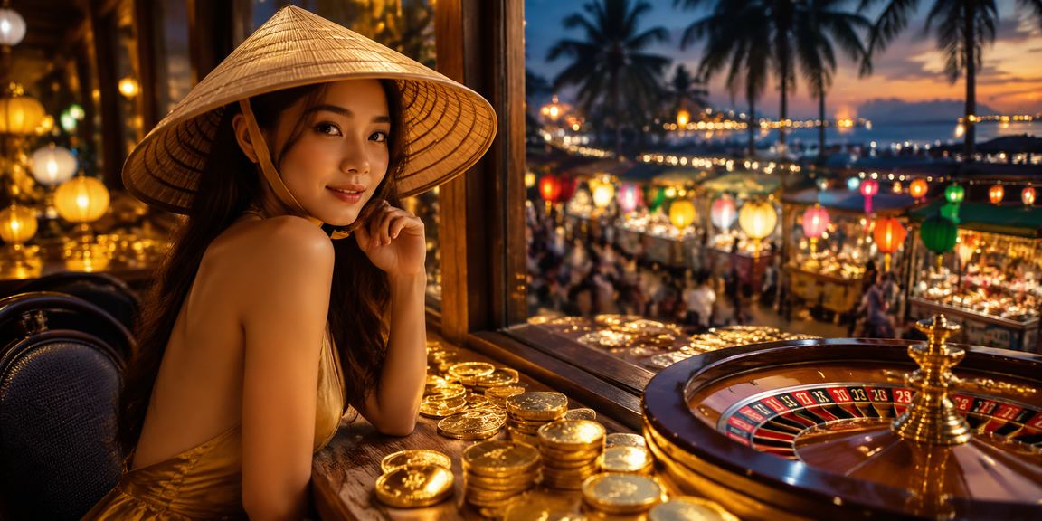 Người chơi Phú Quốc tham gia Roulette với trang phục truyền thống nón lá Việt Nam